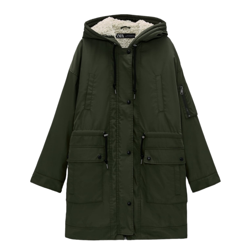Zara Fleece Lined Hooded Parka Jacket Women's Size S